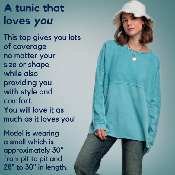 EASEL "The Good Life" Lightweight Terry Knit Tunic, High Side Slits, Raw Details - Picture 2 of 14